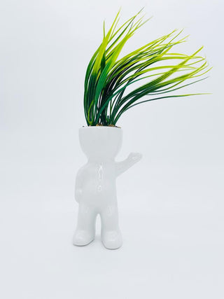 Vaso omino con capelli di erba artificiale